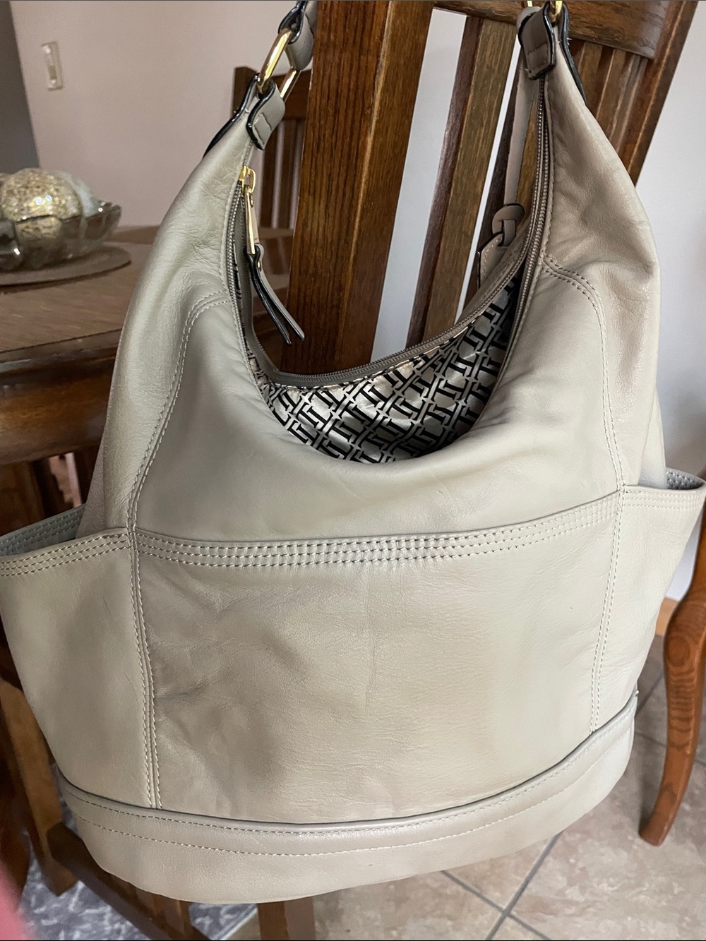 Tignanello Soft Cream Leather Hobo with Gold Accents - Picture 2 of 4